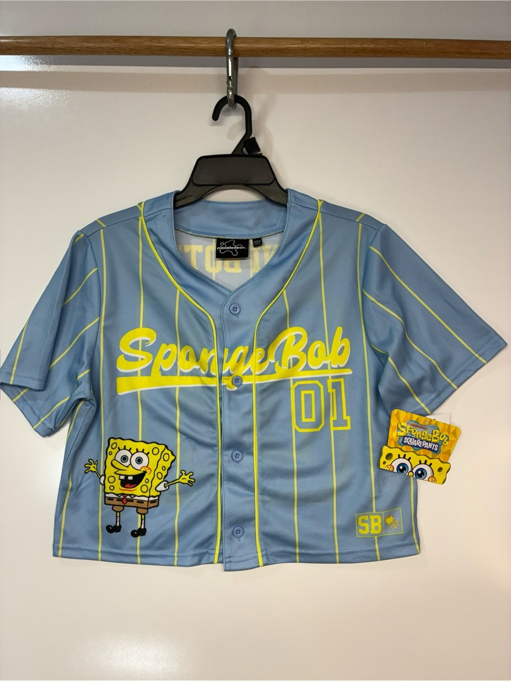SpongeBob SquarePants XXS Blue Cropped Baseball Jersey Mesh Graphic Y2K